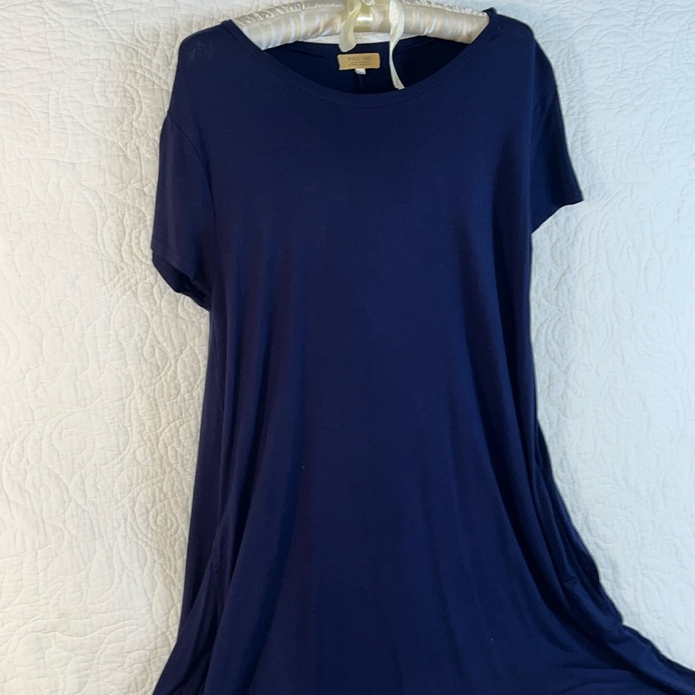 PIKO 1988 navy bamboo short sleeve tunic/dress. S. M/L flattering fit. Pockets.